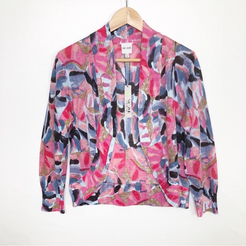 Nic+Zoe Pink Multi-Color Open Front Cardigan Jacket